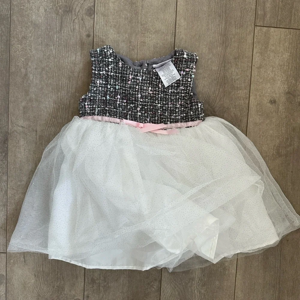 Blueberi Boulevard 2T Girl Formal Dress Tweed Tulle Lined Sleeveless Blingy Tutu